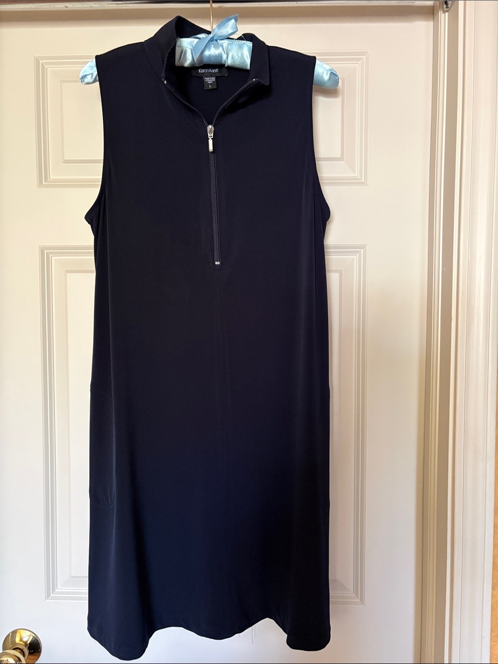 Karen Kane Navy Sleeveless Zip-Front Midi Dress